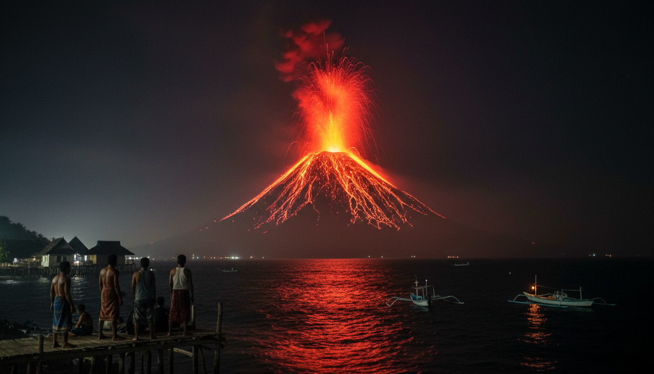 Anak Krakatau Erupsi Menerus, Lava Fountain Menyala di Selat Sunda
